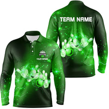 Load image into Gallery viewer, Mens Bowling Polo Shirts Custom Green flashes of lightning thunder bowling team Mens Bowler Jerseys NQS7046