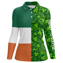 Load image into Gallery viewer, Womens golf polos shirts custom Green clover St Patrick&#39;s Day pattern Ireland flag polos shirts NQS7049