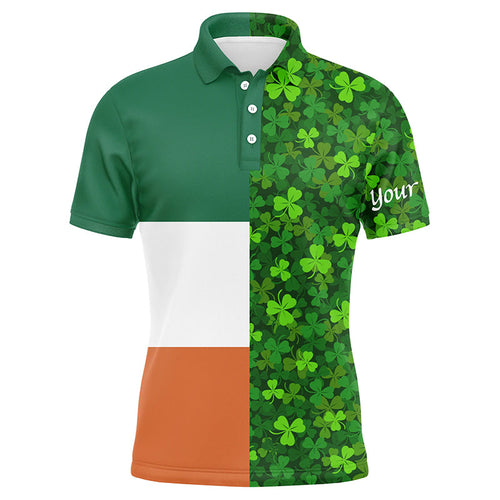 Mens golf polo shirts custom Green clover St Patrick's Day pattern Ireland flag polos shirts NQS7049