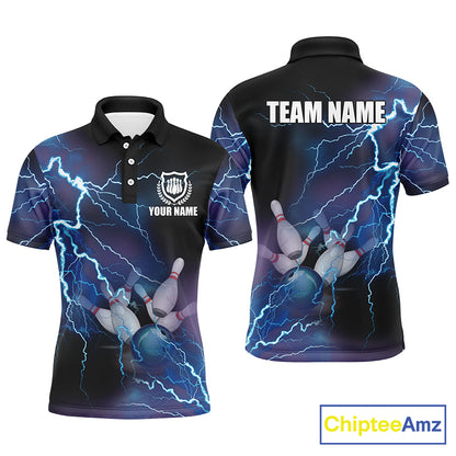 Custom blue bowling shirt for bowling – personalized team jersey front view
