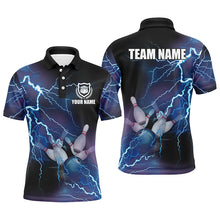 Load image into Gallery viewer, Mens polo bowling shirts Custom blue lightning thunder Bowling Team Jersey, gift for team Bowlers NQS5244