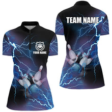 Load image into Gallery viewer, Womens bowling Quarter Zip shirts Custom blue lightning thunder Bowling Team Jersey, gift for Bowlers NQS5244