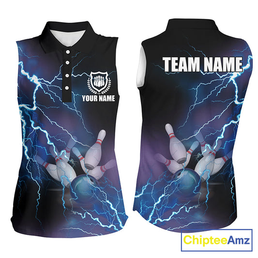 Custom sleeveless bowling shirt for women – personalized team jersey front view