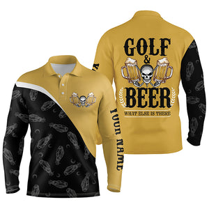 Black Yellow Mens golf polos shirts custom skull golf and beer what else is there, golf shirts for men NQS5250