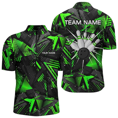 Black green camo Bowling Quarter-Zip Shirt for Men, Personalized Bowling Team Shirts Jerseys NQS6871