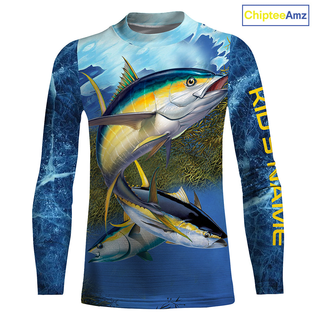 Tuna fishing blue deep sea Custom UPF fishing Shirts jersey, custom fishing shirts with hood NQS3216