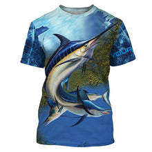 Load image into Gallery viewer, Marlin fishing blue deep sea Custom UPF fishing Shirts jersey, custom fishing shirts with hood NQS3217