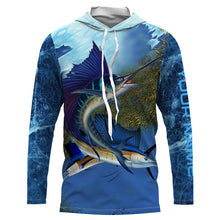 Load image into Gallery viewer, Sailfish fishing blue deep sea Custom UPF fishing Shirts jersey, custom fishing shirts with hood NQS3218