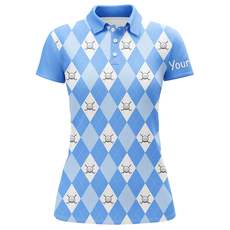 Blue argyle plaid pattern Womens golf polos shirts custom golf shirts for women, ladies golf polo NQS5258