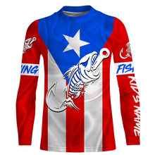 Load image into Gallery viewer, Puerto Rico Fishing Custom Flag Fish hook skull Custom sun protection fishing shirts for men, women NQS3319