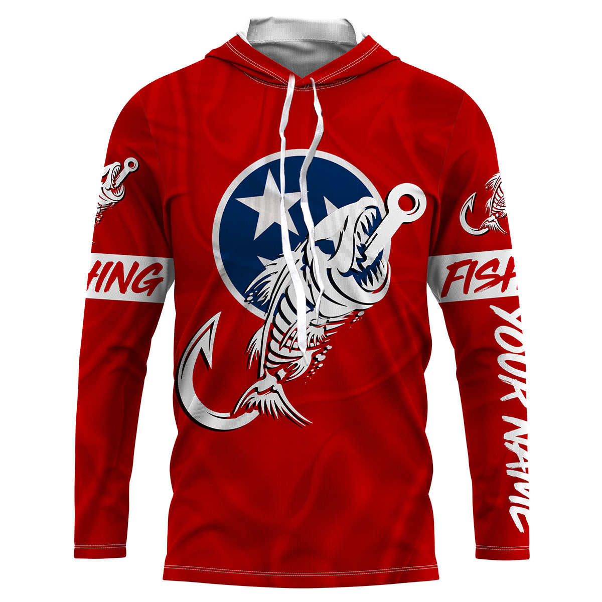 TN Fishing Custom Tennessee Flag Fish hook skull Custom sun protection fishing shirts for men, women NQS3320