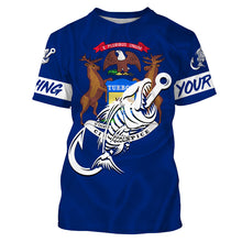 Load image into Gallery viewer, MI Fishing Custom Michigan Flag Fish hook skull Custom sun protection fishing shirts for men, women NQS3321