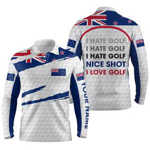 Mens golf polo shirts New Zealand flag patriot custom name I hate golf nice shot I love golf NQS4365