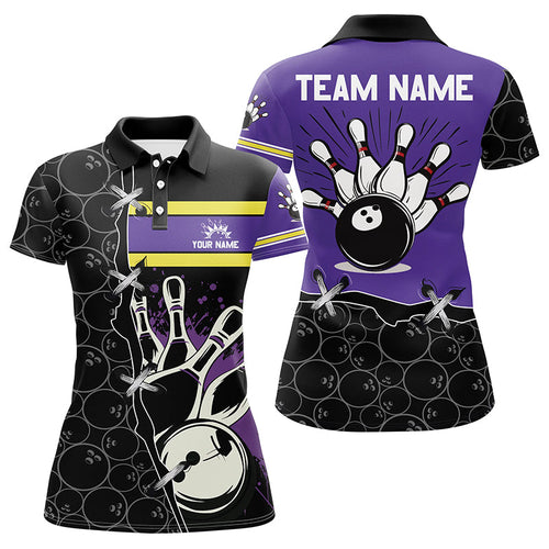 Bowling camo polo shirt for women Custom Team bowling league jerseys, gift for girl bowlers | Purple NQS7306