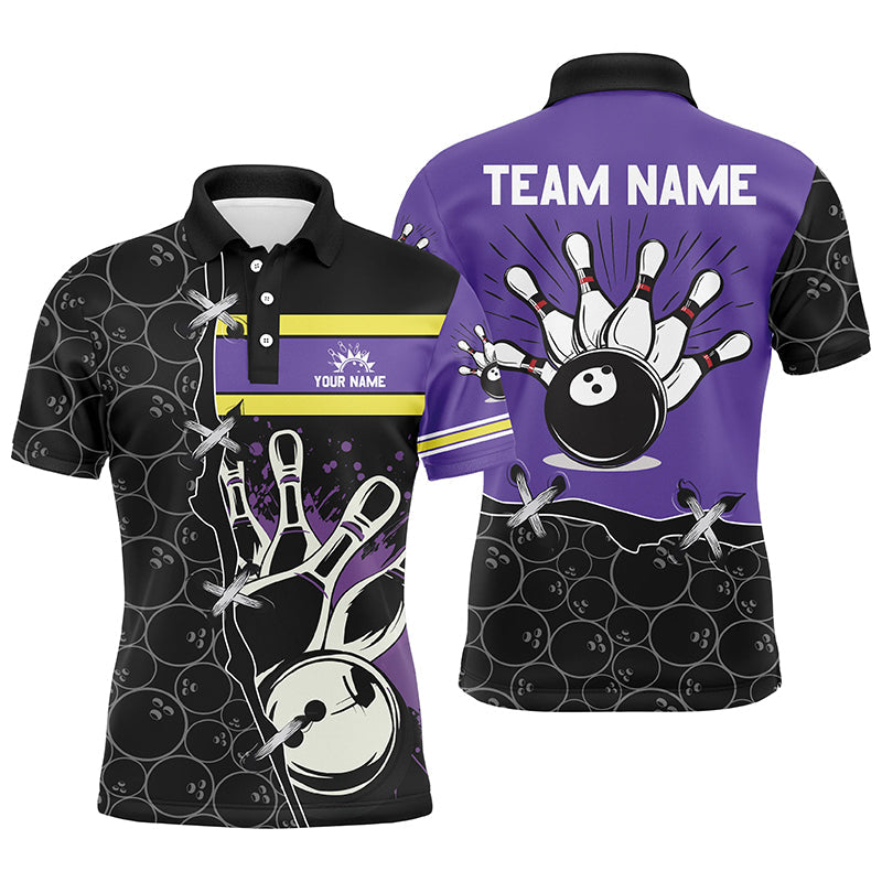 Bowling camo polo shirt for men Custom Team bowling league jerseys, gift for mens bowlers | Purple NQS7306