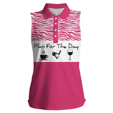 Load image into Gallery viewer, Funny Women&#39;s sleeveless golf polo shirt plan for the day coffee golf wine, golf gift for women NQS3479