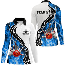 Load image into Gallery viewer, Women bowling polo shirt Custom bowling ball pins strike team league jersey, bowl gifts | Blue NQS6404