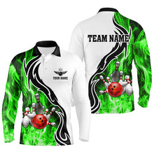 Load image into Gallery viewer, Mens polo bowling shirt Custom bowling ball pins strike team league jersey, bowl gifts | Green NQS6405
