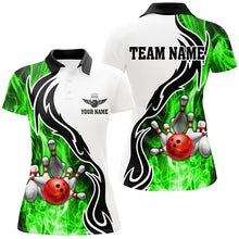Load image into Gallery viewer, Women bowling polo shirt Custom bowling ball pins strike team league jersey, bowl gifts | Green NQS6405