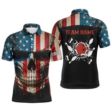 Load image into Gallery viewer, Personalized Skull Bowling Shirt for men Custom Team's Name American Flag Bowler Jersey Polo Shirt NQS6408