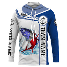 Load image into Gallery viewer, Tuna Fishing crew American Flag Customize name and team name performance Long Sleeve Fishing Shirts, Patriotic Fishing gifts NQS2383