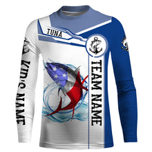 Load image into Gallery viewer, Tuna Fishing crew American Flag Customize name and team name performance Long Sleeve Fishing Shirts, Patriotic Fishing gifts NQS2383