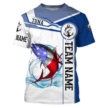 Load image into Gallery viewer, Tuna Fishing crew American Flag Customize name and team name performance Long Sleeve Fishing Shirts, Patriotic Fishing gifts NQS2383