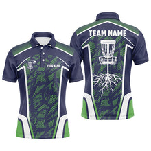 Load image into Gallery viewer, Disc golf hole blue green camo Men polo shirts custom name and team name disc golf shirts for men NQS4971