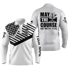 Load image into Gallery viewer, Black white American flag Men polo shirts custom May the course be with you disc golf shirts for men NQS4972