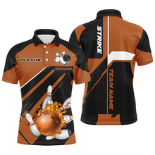 Load image into Gallery viewer, Black and orange Bowling polo shirt for men Custom flame bowling ball and pins polo uniform shirts NQS7309