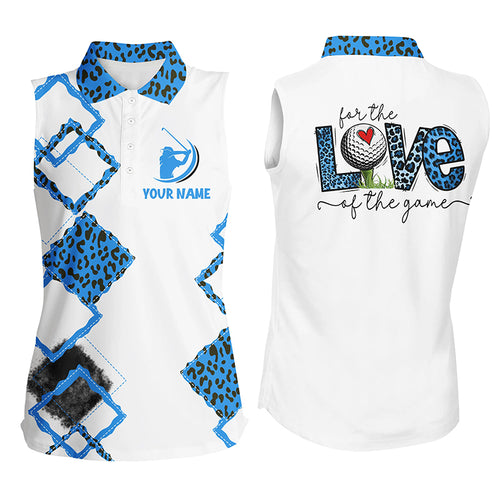 White Womens sleeveless polo shirt custom name for the love of the game blue leopard golf shirts NQS5281
