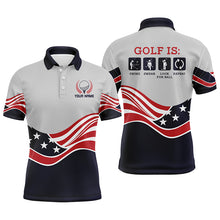 Load image into Gallery viewer, Funny Mens golf polos shirts custom name American flag golf is swing swear look for ball repeat NQS5284