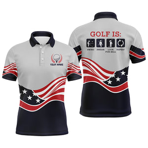 Funny Mens golf polos shirts custom name American flag golf is swing swear look for ball repeat NQS5284