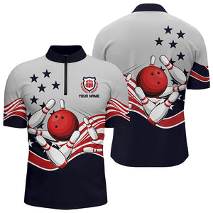 Men's bowling Quarter Zip shirts Custom American flag vintage Bowling Jerseys, bowling team shirts NQS5285