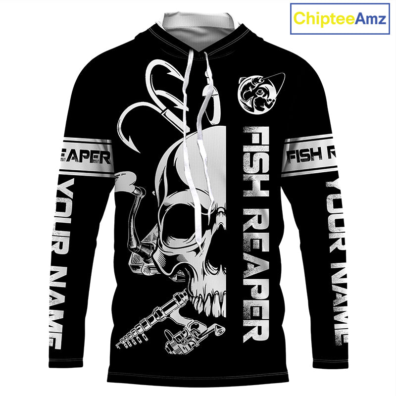 Fish reaper fishing black and white Custom sun protection fishing jersey Shirts, fishing gift NQS3500