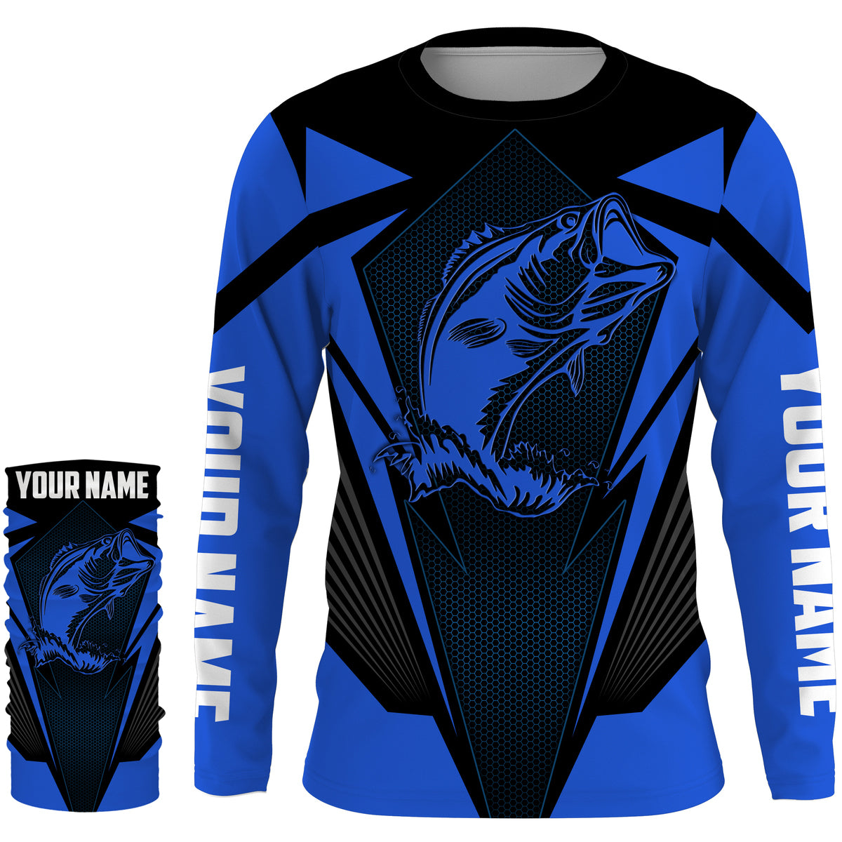 Personalized Bass Fishing tattoo jerseys, Bass Fishing Long Sleeve Fishing tournament shirts | blue - NQS3624
