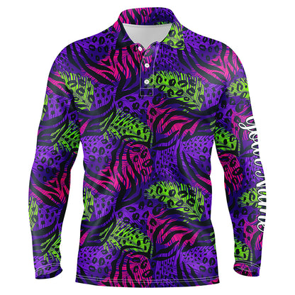 Mens golf polo upf shirts with colorful purple tropical background custom team golf polo shirts NQS4160