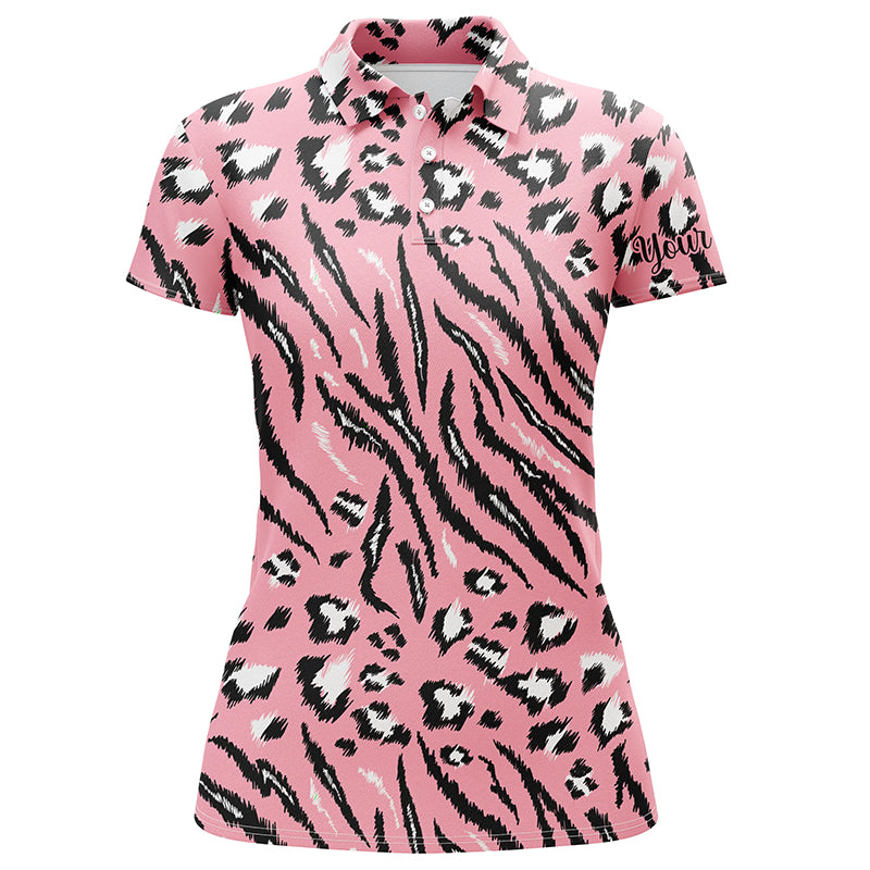 Pink tiger leopard texture Womens golf polo shirts custom team women golf shirts NQS4162