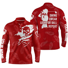 Load image into Gallery viewer, Mens golf polo shirt swing swear look for ball repeat custom name golf clubs pattern shirt | Red NQS4375