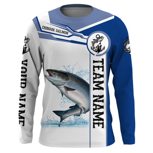 Chinook salmon fishing Customize name and team name tournament long sleeves fishing shirts| Blue NQS2658