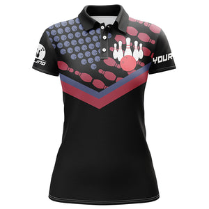 Personalized Women Bowling Polo Shirt custom name Vintage Bowling Ball pins American Flag, bowl gifts NQS4583