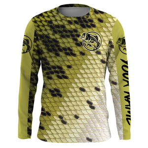 Largemouth Bass fishing green scales Custom Name UV protection UPF 30+ fishing jersey NQS2976