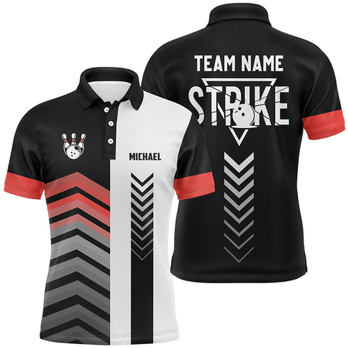 Black and white Mens polo bowling shirts Custom retro bowling ball pins team league jerseys | Red NQS7164