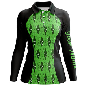 Women golf polo shirt custom black and green argyle pattern golf clubs, team ladies golf tops NQS7312