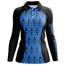 Load image into Gallery viewer, Women golf polo shirt custom black and blue argyle pattern golf clubs, team ladies golf tops NQS7313