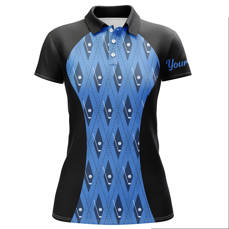 Women golf polo shirt custom black and blue argyle pattern golf clubs, team ladies golf tops NQS7313