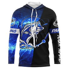 Load image into Gallery viewer, Bass Fishing tattoo blue galaxy black Custom name performance UV protection long sleeve fishing shirts NQS5293