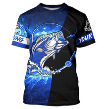 Load image into Gallery viewer, Bass Fishing tattoo blue galaxy black Custom name performance UV protection long sleeve fishing shirts NQS5293