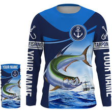Load image into Gallery viewer, Tarpon fishing blue sea underwater ocean Custom Name performance long sleeve fishing shirt NQS3782
