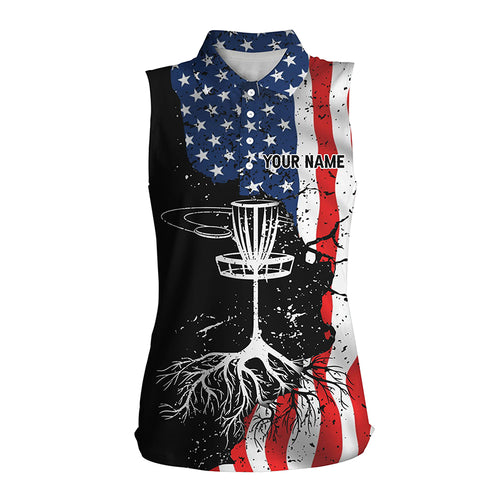 Personalized Vintage American flag patriotic Disc Golf Performance Womens sleeveless polo shirt NQS4999